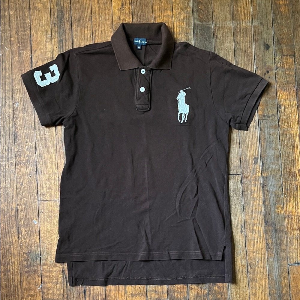 Ralph Lauren Dark Brown Big Polo with White Logo 1/4 Button Up